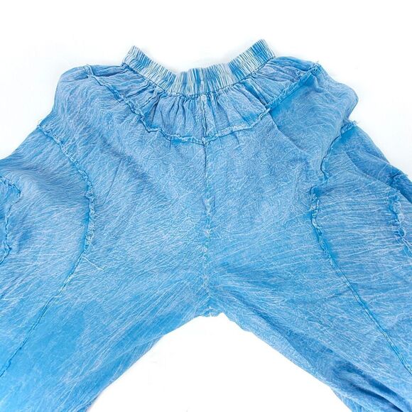 THE NU VINTAGE Upcycled Bell Bottom Wide Leg Pant 90s Beachy Boho Lagenlook Blue - Picture 6 of 7